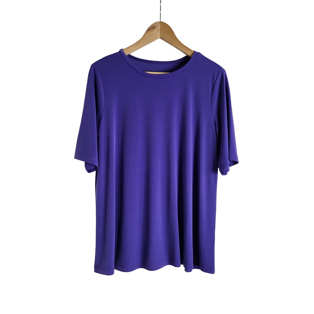 Susan Graver Modern Essentials Purple Short Sleeve Crew Neck Top M Fluid Drape
